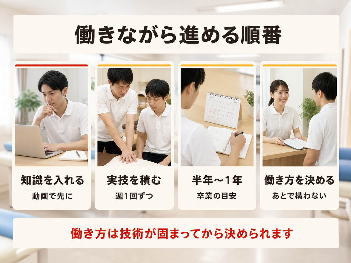 副業で整体を始める4つの順番を示した図