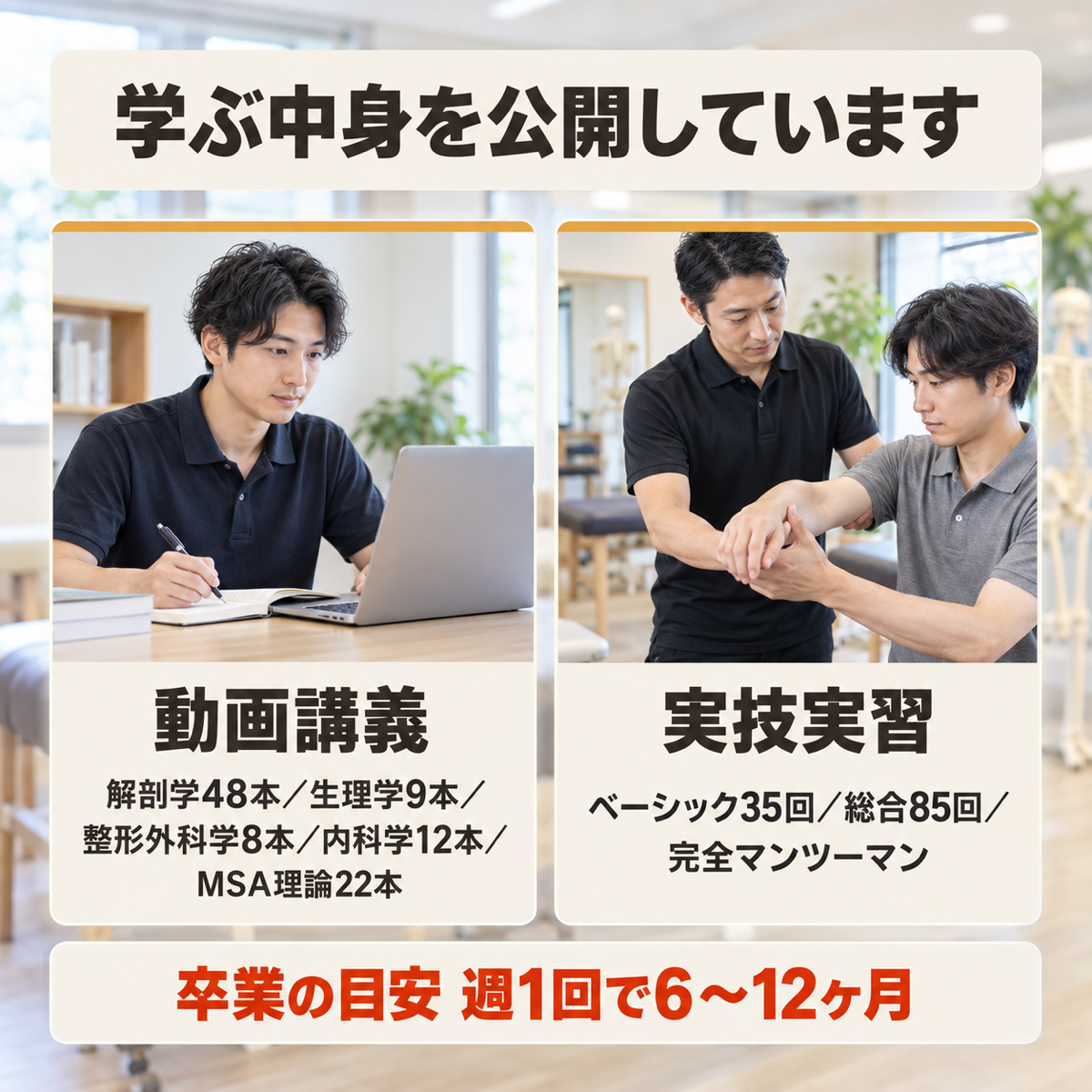 メディカル整体アカデミーで学ぶ内容の構成を示した図