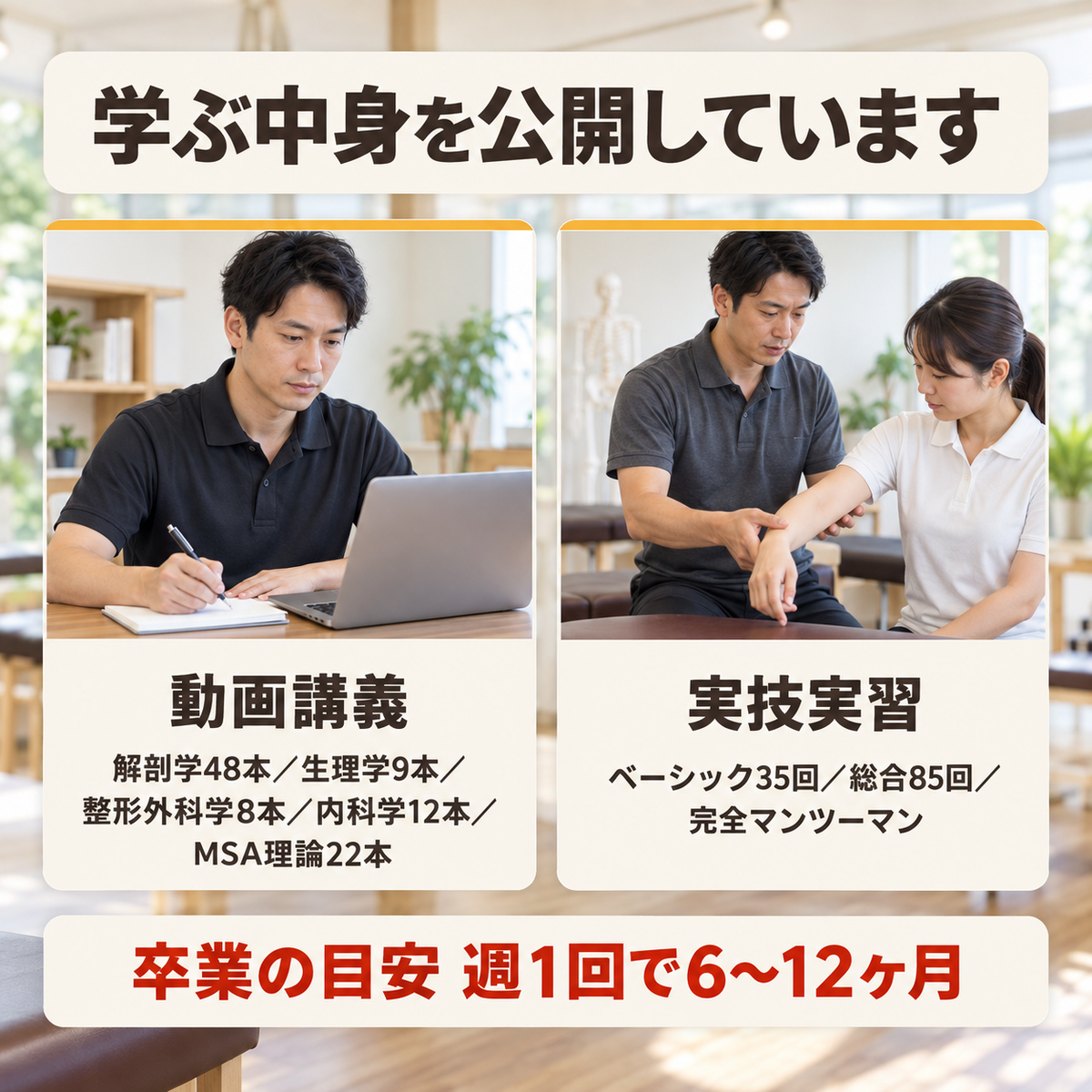 メディカル整体アカデミーで学ぶ内容の構成を示した図