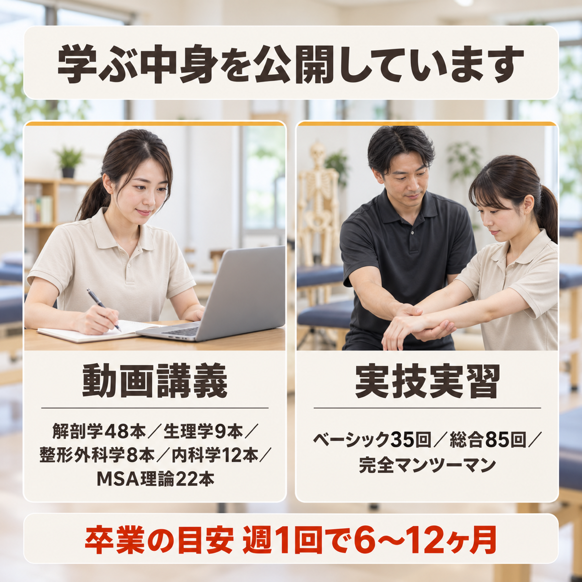 メディカル整体アカデミーで学ぶ内容の構成を示した図