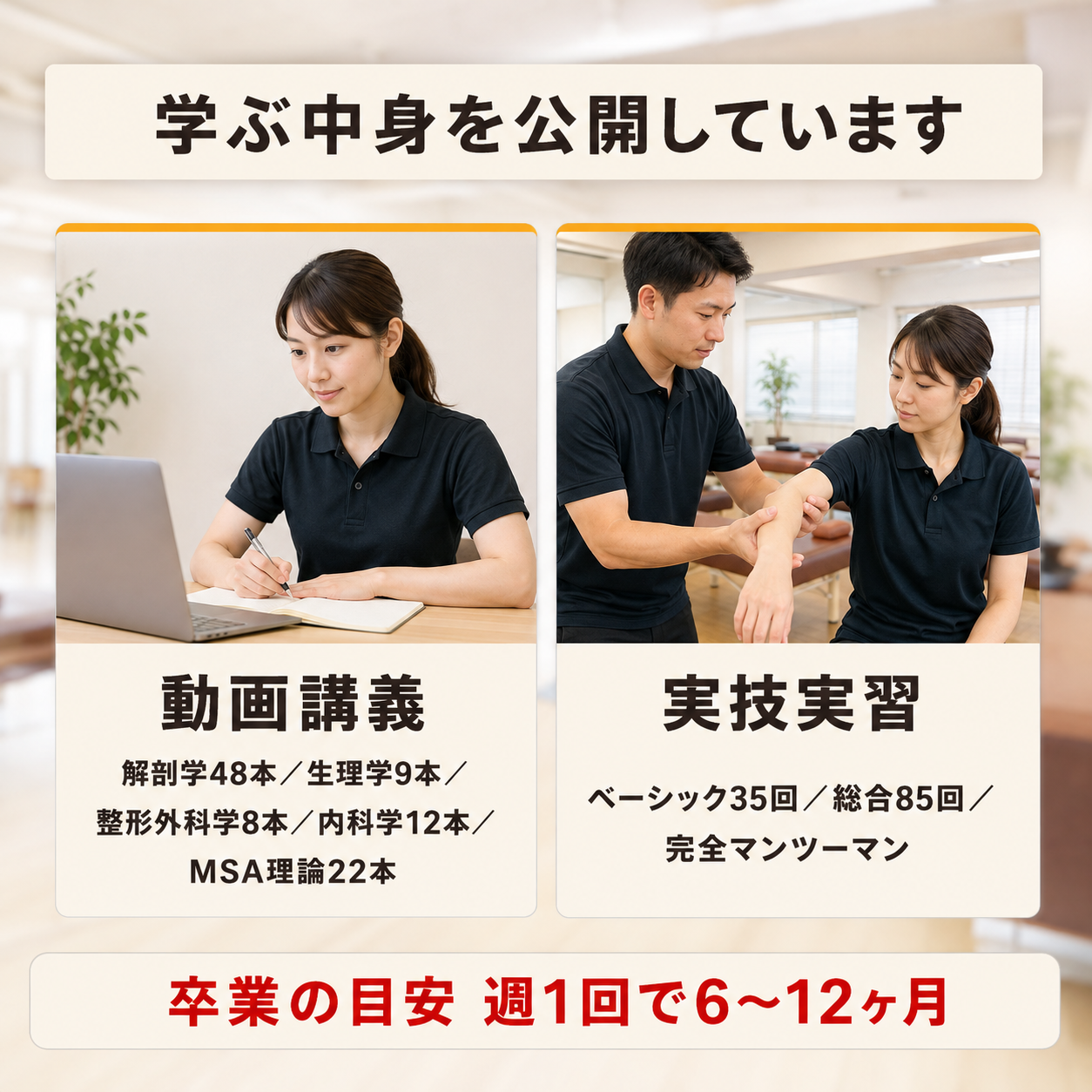 メディカル整体アカデミーで学ぶ内容の構成を示した図