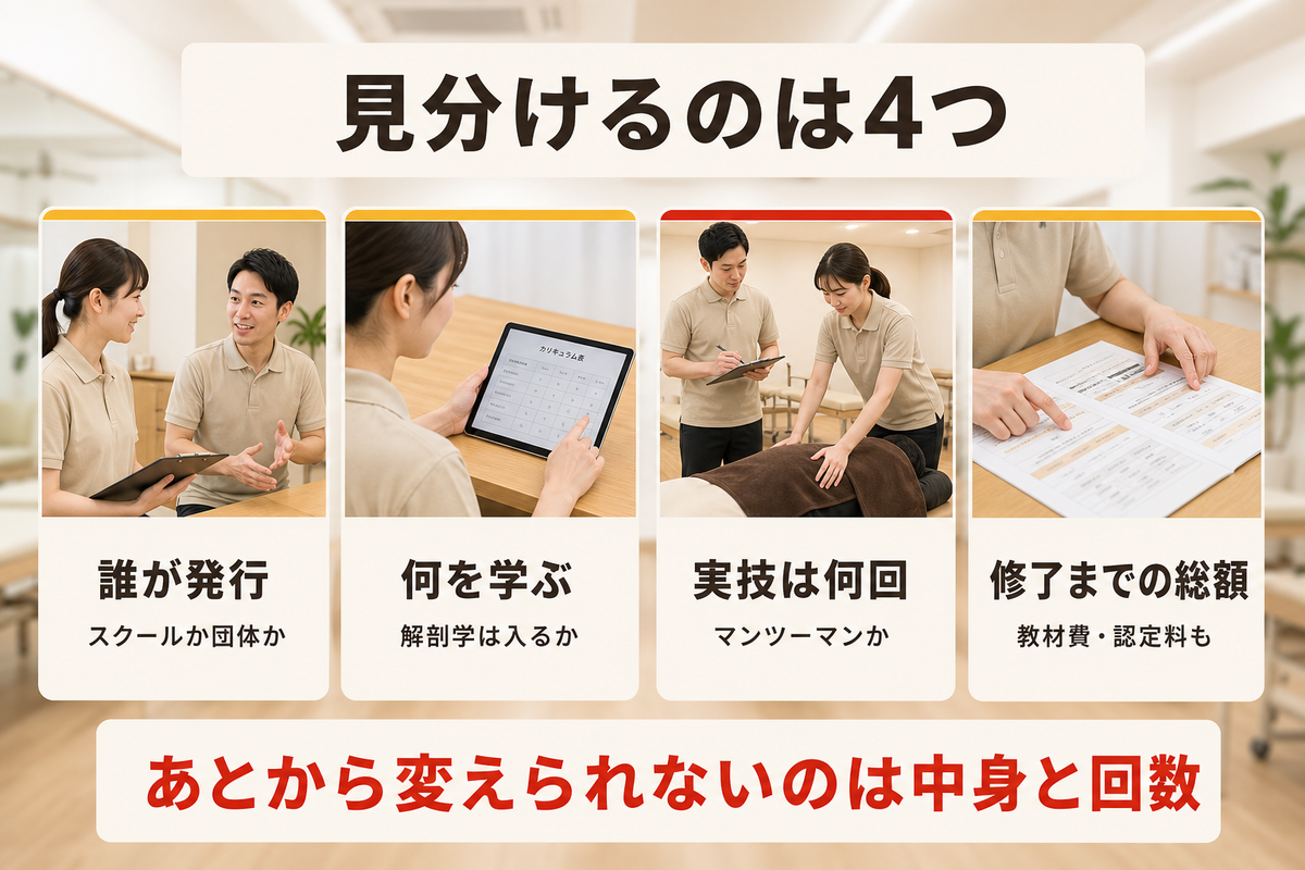 整体の民間資格を見分ける4つの視点を示した図